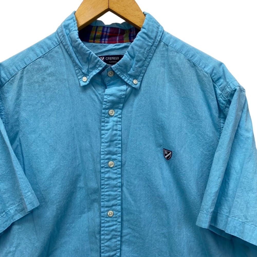 Cremieux Classics 38 Shirt Mens XL Blue Short Sleeve Cotton Button Down Logo